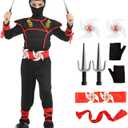 Bad boy league Kids Ninja Costumes Set Dragon Ninja Costume Halloween Ninjas Cosplay Suit for Boys Girls Halloween Party(Kids-S-4/ 5T Black)