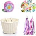 Kid's Bicycle Basket,Colored Tassels Wicker Front Handlebar Bike Basket Handlebar with Streamers Bell and Stickers,Bicycle Decoration for Girls and Boys (White)