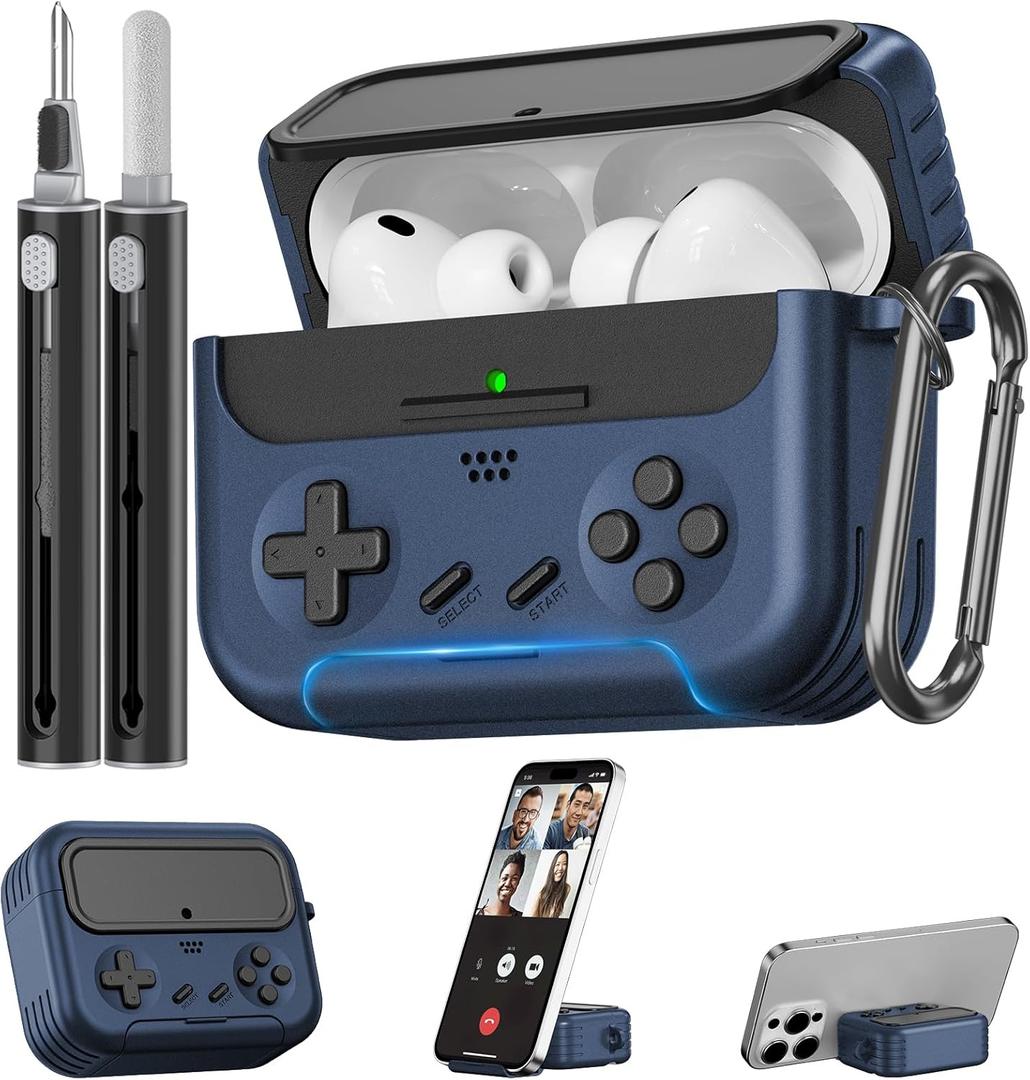Inesore for Airpods Pro 3 Case Cover with Cleaner Kit,with Lock for Airpod Pro 3 (2025),Classic Cool Funny Game Console Hard Air Pods Pro 3 Case for Men Boy(Navy Blue)