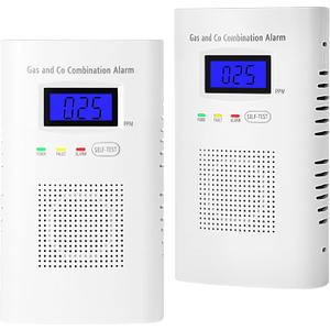2 Packs Combination Gas & Carbon Monoxide Detector, Plug in Carbon Monoxide Alarm & Natural Gas Detector,Propane,Methane,with Backup 9V Battery Feature, Digital Display, for Home, Apartment, RV