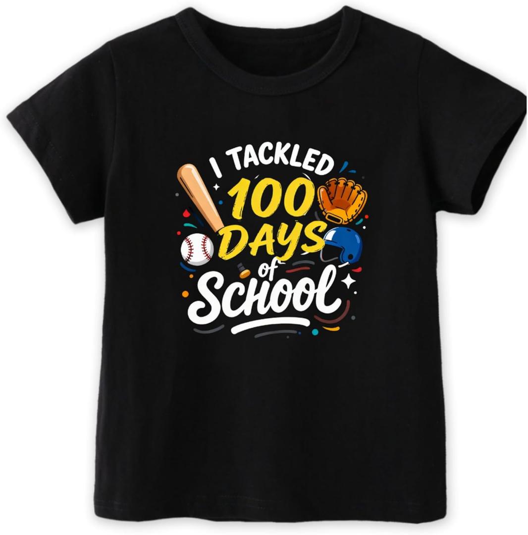 100 Days of School Shirt Kids  Boys Girls Toddler Happy 100th Day of School T-Shirt, Kindergarten 100 Day,3T-7T (Black)