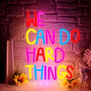 We Can Do Hard Things Neon Sign, Motivational Neon Light USB Dimmable LED Sign, for Inspirational Classroom Office Library Neon Light Kids Wall Art Bedroom Birthday Party Classroom Backdrop Sign (Yellow+Blue+Red1)