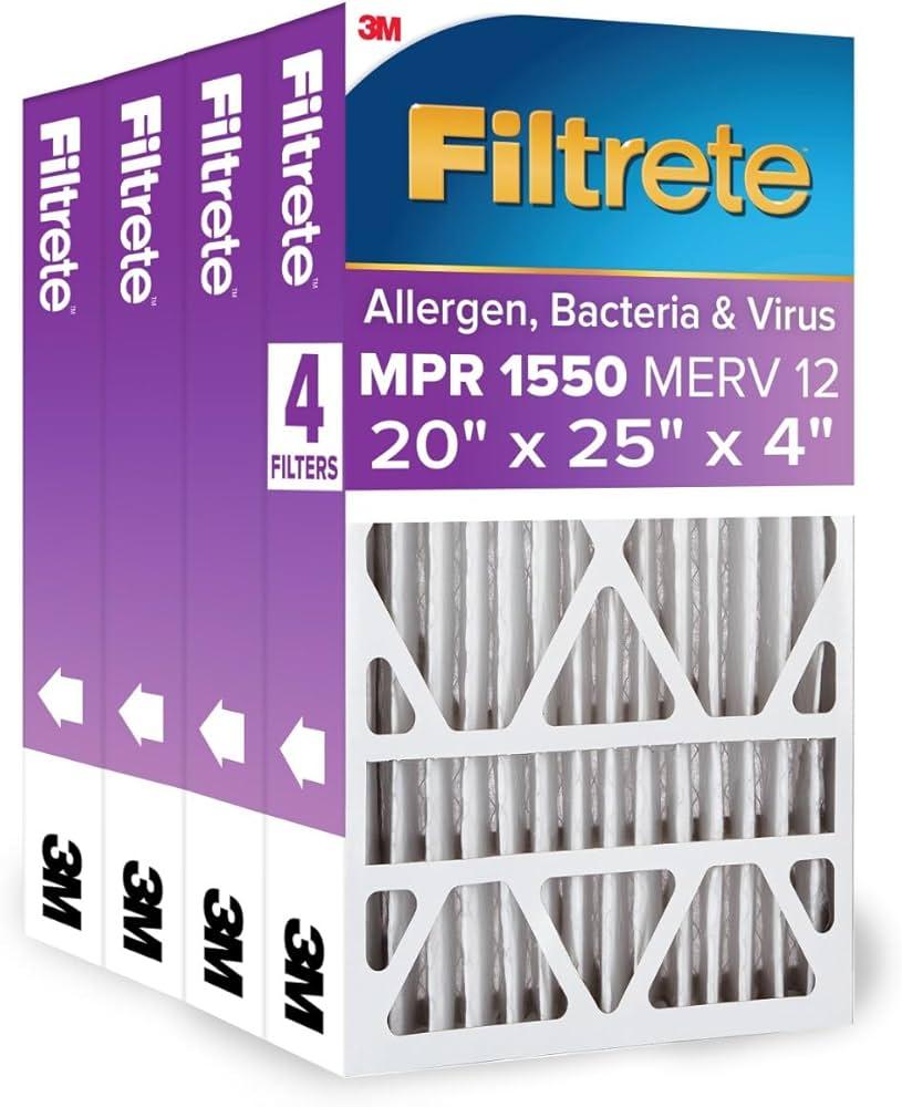 Filtrete 20x25x4(SlimFit), AC Furnace Air Filter, MPR 1550 DP, Healthy Living Ultra Allergen Deep Pleat, 4-Pack, Fits Lennox & Honeywell Devices (exact dimensions 19.5 x 24.5 x 3.75)