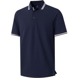 Men's Pique Polo Shirts Long Sleeve Cotton Blend Tipped Casual Collared Polo Shirts Business Classic Fit (Blue, XL)