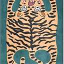 Tiger Rug for Bedroom Vintage Boho 2x3 ft Small Area Rug Washable Funky Carpet for Kids Room Non-Slip Abstract Cartoon Cute Bathroom Door Mats Green