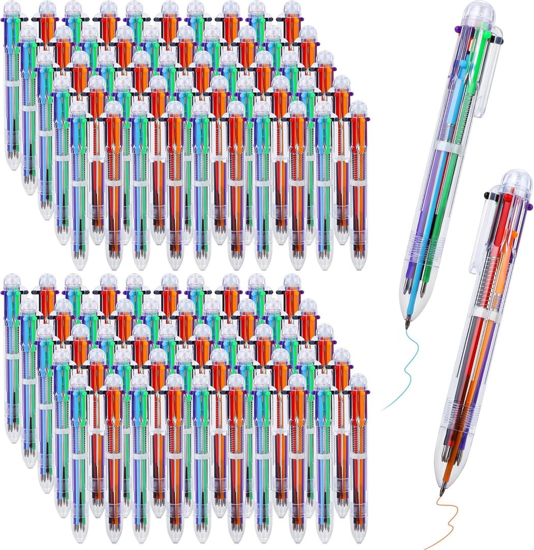 Aodaer 96 Pieces Multicolor Ballpoint Pens, 0.5 mm 6 Colors Transparent Barrel Ballpoint Pen, 6-in-1 Multicolor Retractable Pens for Office Supplies Party Favors Gifts