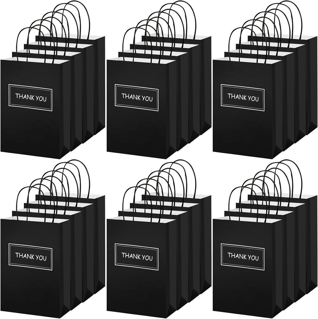 Handepo 100 Pcs Thank You Paper Bags Bulk 8 x 4 x 10 Inch Thank You Gift Boxes with Handle Shopping Merchandise Merchant Bags for Small Business, Retail Shopping, Wedding, Party, Boutique(Black)