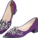 Women's Rhinestone Fashion Pointed Toe Pearl Diamond Low Heel Dress Wedding Work Business Dance Pumps (9, Purple/Glitter)