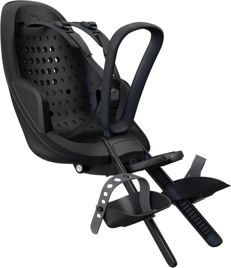 Thule Yepp 2 Mini - Front Mounted Child Bike seat - Shock-Absorbing Foam seat - Adjustable footrests & footstraps - Easy mounting System - Adjustable 5 Point Harness System (Black)