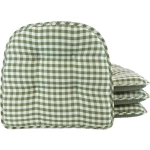 Klear Vu Omega Non-Slip Chair Cushions, Assembled in USA, U-Shaped Skid-Proof Seat Pads for Dining Room, Kitchen, Office, 15"x16" 4 Pack Gingham Pine 4 Count
