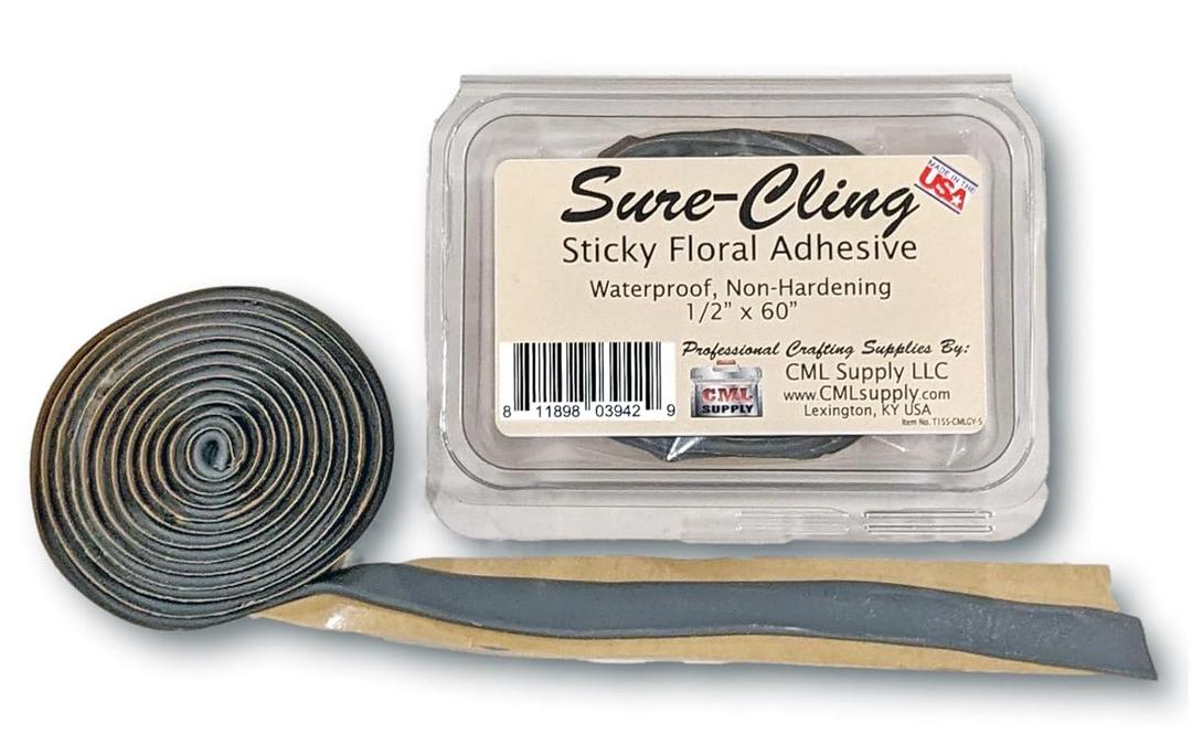 CML Supply Sure-Cling Floral Adhesive Putty, Waterproof, Non-Hardening 5-ft roll, Made in USA