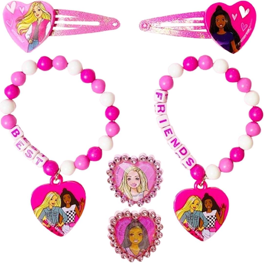 3 x Barbie Accessories for Girls 6 Piece Toy Jewelry Box Set with 2 Rings, 2 Bead Bracelets, and Snap Hair Clips Ages 3+