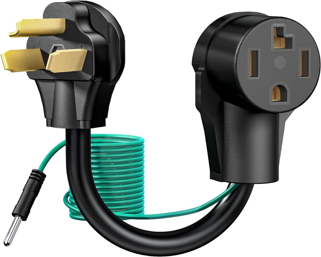4 Prong to 3 Prong Dryer Plug Adapter with Green Ground Wire, Connects 4-Prong New Dryer Female to 3 Prong Old Dryer Male Receptacle, 10-30P to 14-30R Dryer Adapter (Black)