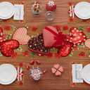 XCHI Wood Love Hearts Roses Flowers Valentine's Day Table Runner Table Decoration for Party Home Kitchen Dining Holiday Decor 13x108 Inch