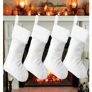 Christmas Stockings Set of 4 Pack, 18 Inch White Fur Stockings Christmas Set, Family Fireplace Snowy White Xmas Stockings Holiday Decorations