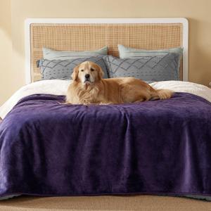 Bedsure Waterproof Blanket for Bed - Sherpa Fleece Waterproof Dog Blankets for Large Dogs, Pet Blankets for Bed/Couch/Dog Crate, Soft Plush Reversible Furniture Protector, Queen, 90"x86", Eggplant