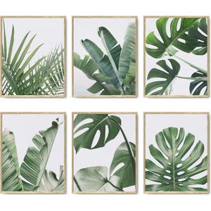 Botanical Wall Art Prints Set of 6 Tropical Leaves Decor Plant Leaf Wall Art Canvas Prints for Wall Decor Green Wall Art Posters Set for Living Room Decor (8"x10" UNFRAMED)