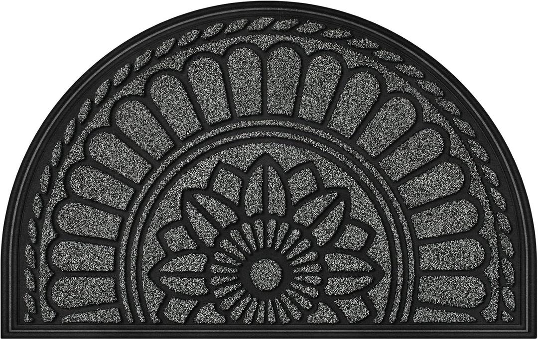 Mibao Half Round Door Mat, 23.5"x35.5", Gray, Non-Slip Welcome Entrance