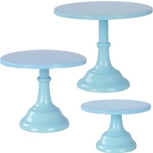 3 Pcs Metal Cake Stand, Cake Pop Stand Set of Disc Diameter 8" 10" 12", Tall Cake Stands for Dessert Table, Perfect Display for Wedding, Graduation Party, Birthday, Baby Shower, Decorations (Blue)