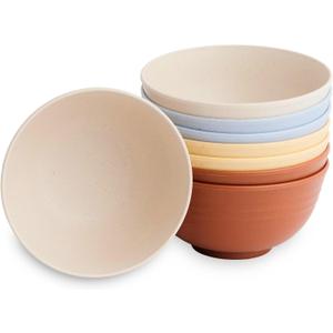 Nook Theory 8-Pack Reusable Wheat Straw Bowls - 26 oz Non Toxic Kids Bowls, Microwave Safe & Dishwasher Safe Cereal and Snack, Unbreakable Dinnerware (Mellow)