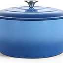 TeamFar Enameled Cast Iron Dutch Oven, 7qt Dutch Oven Pot Nonstick Cookware with Lid & Dual Handles for Bread Baking, Cooking, Oven Safe up to 500 & Various Stovetops, Healthy & Heavy Duty - Blue