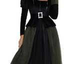 Womens Green Witch Costume Long Dress for Halloween, Cool Gothic Floor-Length Gown with Sleeves, Cosplay Party Outfit (M)