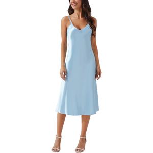Litherday Silk Nightgown for Women Long Satin Slip Dress Nightdress Silky Chemise Nightie Soft V Neck Nightwear, Size S