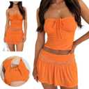 Piece Skirt Outfits for Women Y2k Summer Bandeau Going Out Crop Tops and Low Wasit Mini Skorts Sets