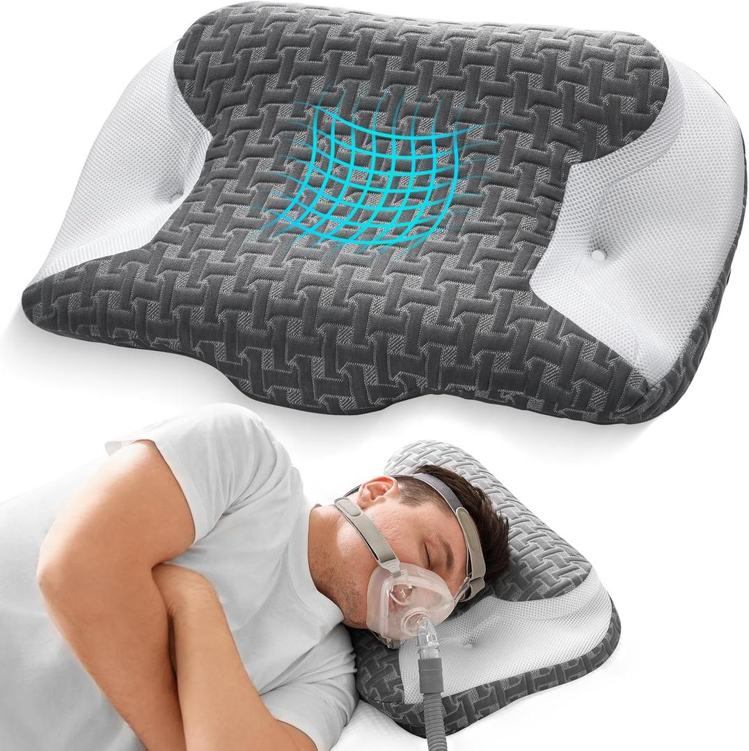 Joynox Sleep Apnea Pillow for Cpap Users, Ergonomic Adjustable Memory Foam Cpap Pillows for Side and Back Sleepers, Reducing Air Leaks and Mask Pressure, Gray