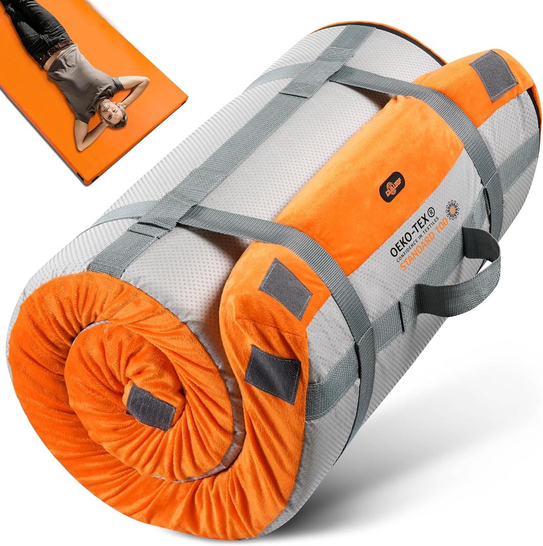 3 Inch GAIALOOP Thick Memory Foam Camping Mattress Sleeping Pad [Car/Tent/Cot] Glamping Portable Floor Mat Roll Up Futon Mattress for Guests Sleepover (Honey Orange)