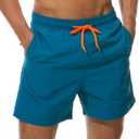 SILKWORLD Men's Swim Trunks Quick Dry Beach Shorts with Pockets (Medium, Peacock Blue)