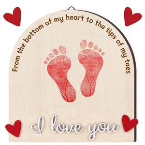 Beeveer St. Patrick's Day Baby's First DIY Footprint Art Wooden Milestone Card Keepsake Little Boo Sign Nursery Decorative Ornaments for Baby Shower Newborn Photoshoot Prop(Valentine's Day Heart)