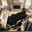 ASPMIZ Marble Area Rug 8x10 Washable Rugs for Living Room, Soft Faux Wool Black and Gold Bedroom Rugs Non Slip Modern Floor Carpet Low Profile Large Throw Rug for Dining Room Home Office Decor