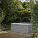 Keter Westwood 150 Gallon Resin Large Outdoor Storage Box for Patio Furniture, Outdoor Cushions, Garden Tools and Pool Floats, Light Grey
