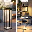 Set of 3 Modern Black Metal Lanterns Lights Battery Powered Floor Lamp, 21.6"/11.7"/6.5" H, Indoor/Outdoor, 3000K with 6H Timer, for Patio Porch Fireplace Wedding Holiday Decor, Battery Not Included