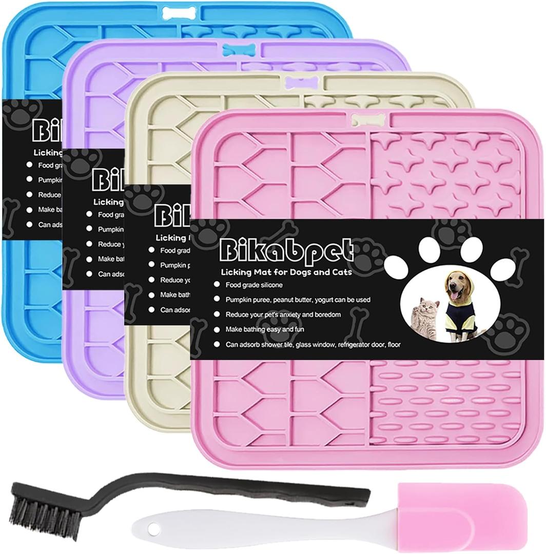 Lick Mat for Dogs and CatsCat Licking Pad with Suction Cups for Dog Anxiety ReliefDog Peanut Butter Lick Pads for Dogs Perfect for Bathing Grooming,Slow Feeders for Dogs and Cats,4Pack (pink+purple+blue+beige)