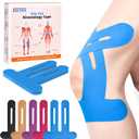 Precut Kinesiology Tape for Knees, 10 Strips - Knee Support & Stability, Knee Pain Relief Athletic Tape - Waterproof & Elastic, Breathable Hypoallergenic Latex-Free Tape, Blue