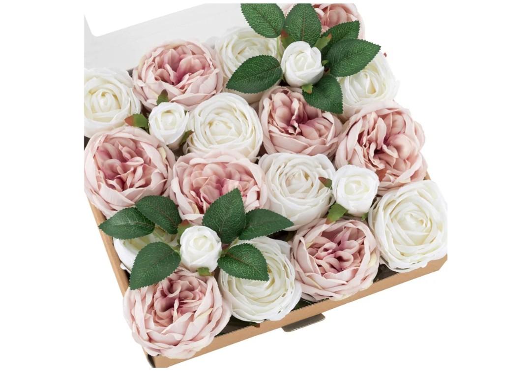 Ling's moment Artificial Flowers Silk Austin Roses Silk Flowers Artificial Roses w/Stem for Wedding Bouquets Centerpieces Party Home Decoration