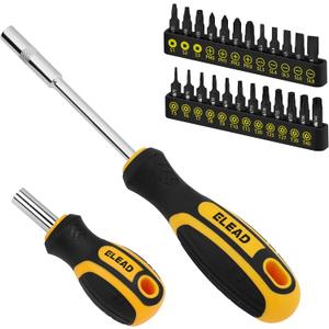 26-Piece Magnetic Screwdriver & Bit Set - Strong Magnetic Bit Holder and Screwdriver Bits, Durable & Versatile, Ergonomic Cushion Grip 95mm & 210mm Handles, Torx, Square, Phillips, Slotted Bits