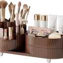 DASITON Makeup Organizer Countertop, 360 Rotating Makeup Brush Holder Organizer, Large Capacity Cosmetic Display Case with Drawers, Makeup Storage Organizer for Vanity, Desktop, Bathroom (Coffee 01)