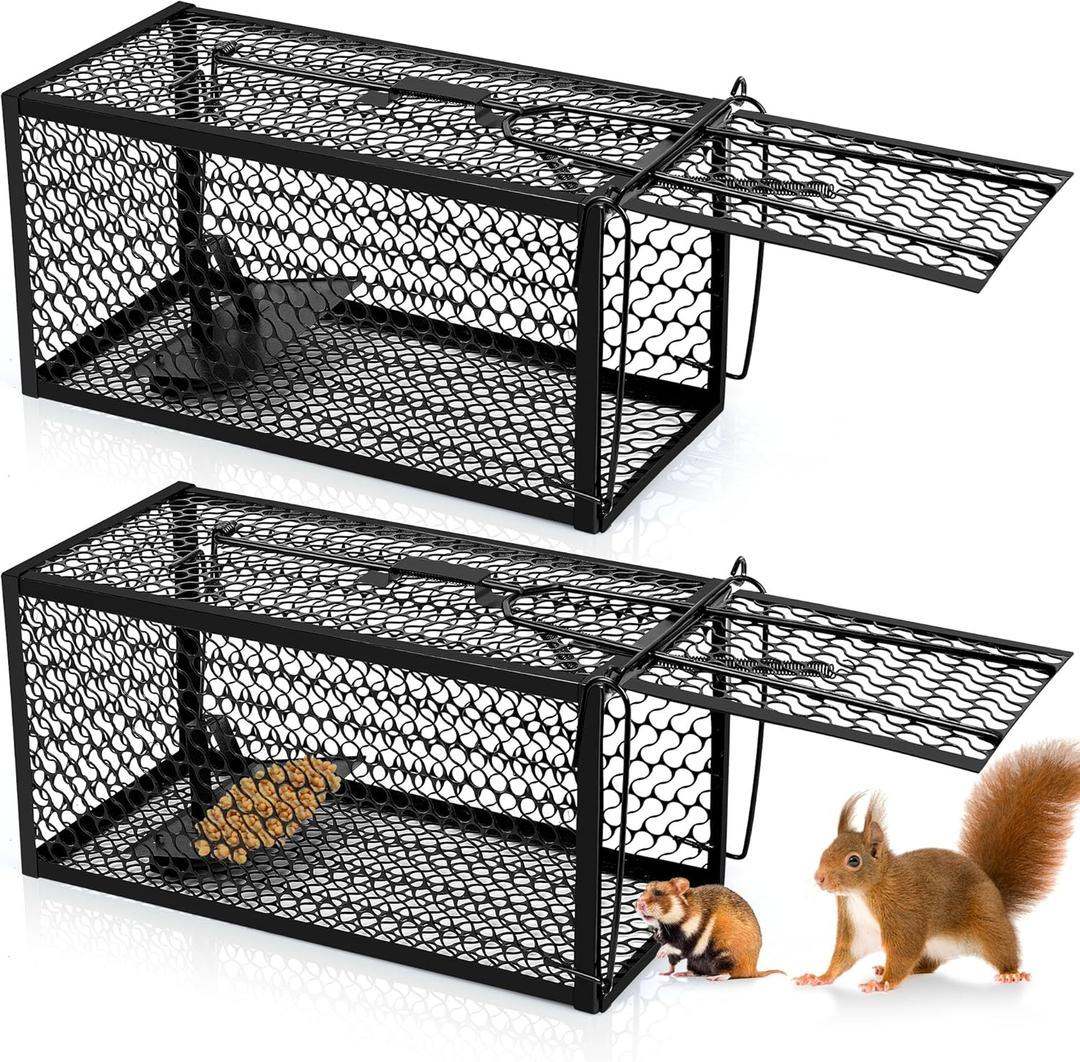 2 Pack Rat Trap Humane - 12.6''*5.5''*4.7'' Mouse Trap Indoor for Home, Rodent Chipmunk Traps for Small Live Animal Catch and Release