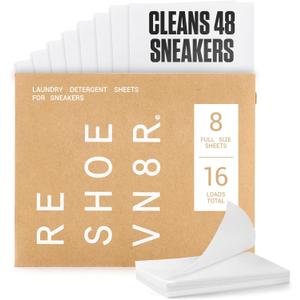 RESHOEVN8R Shoe Wash Detergent Sneaker Laundry Sheets  16 Loads, Cleans 48 Shoes  Eco-Friendly Shoe Cleaner for Washer  Safe on All Shoes, Laces and Other Shoe Materials