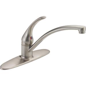 Delta Foundations Brushed Nickel Kitchen Faucet, Contemporary 3 Hole Kitchen Sink Faucet, Single Handle, Stainless B1310LF-SS