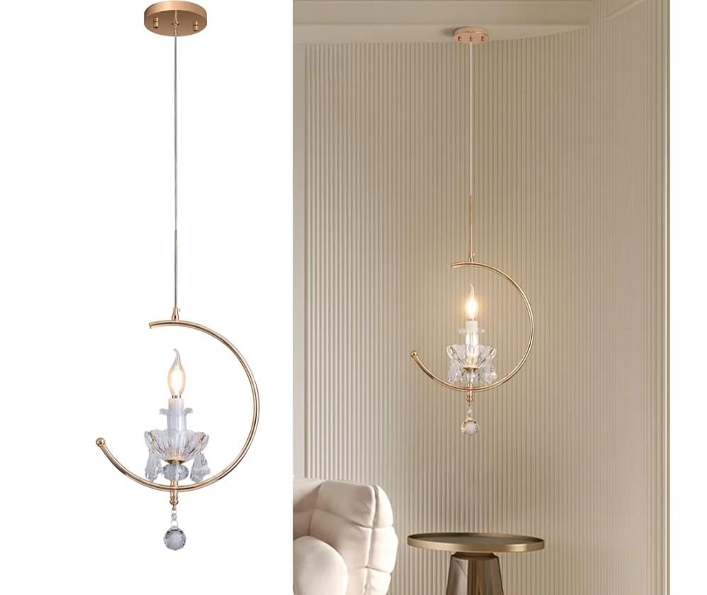 Modern Pendant Lights Kitchen Island : K9 Crystal Candle Pendant Light Fixture - 1 E12 Bulb Vintage Lighting Chandeliers for Dining Room Bathroom Bedroom Living Room Entryway
