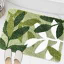 Sage Bathroom Rugs - Green Leaves Bath Mat Soft & Water Absorbent Bath Rug with Non Slip Back for Wash Basin Shower Room Bathtub Floor Bedroom Doormat 17.5 x 25.5 inch
