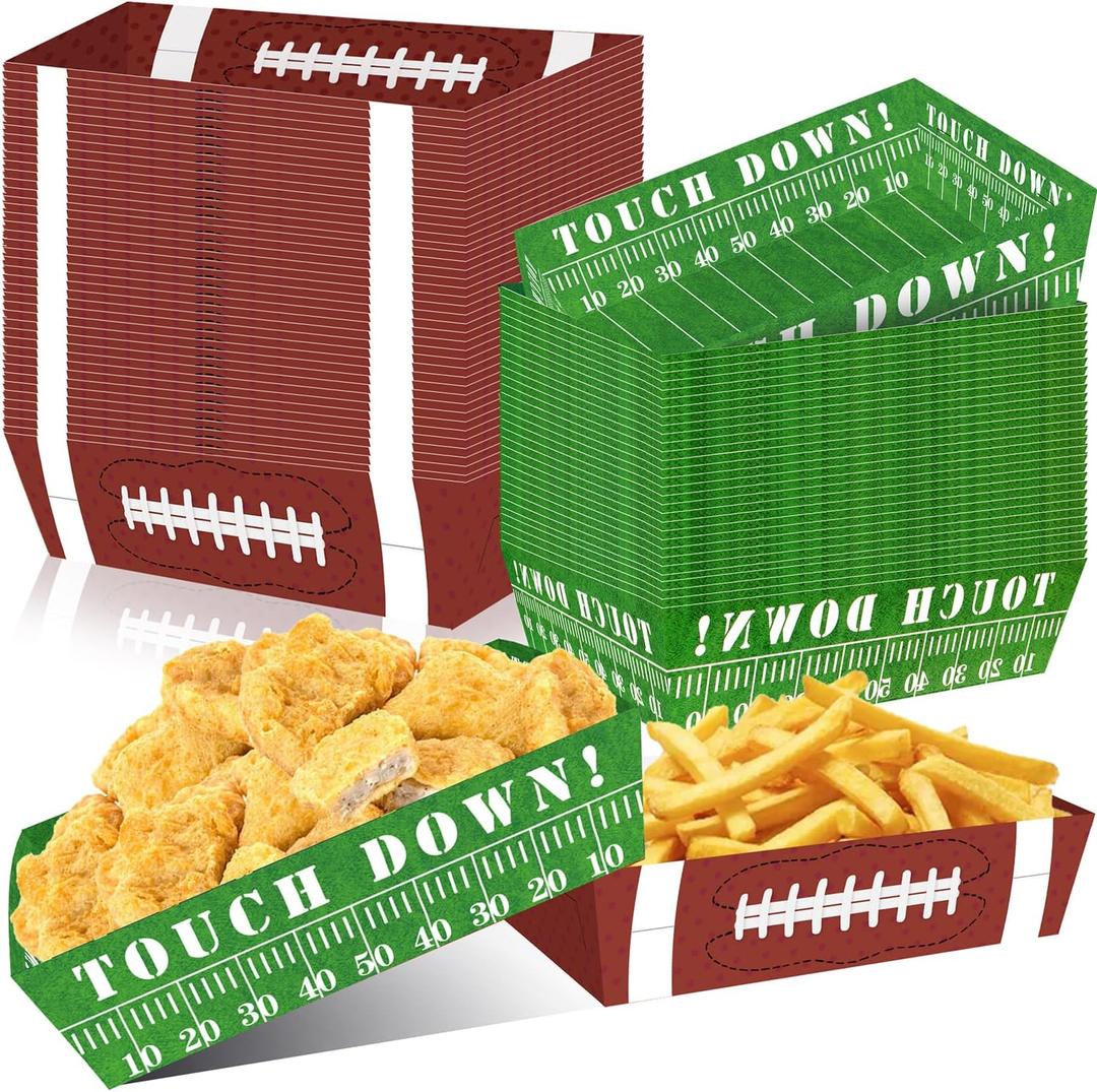 50Pcs Football Party Favors & Supplies - Paper Food Tray, Disposable Serving Boats for Football Birthday Party & Superbowl Decor
