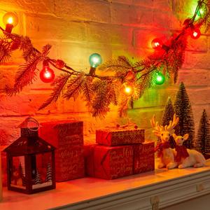 Brightown G40 Christmas Garland Light with Multicolor Bulbs, 5 Watt E12 C7 Candelabra Base Glass Bulbs with Colorful Coating, 50 Lights