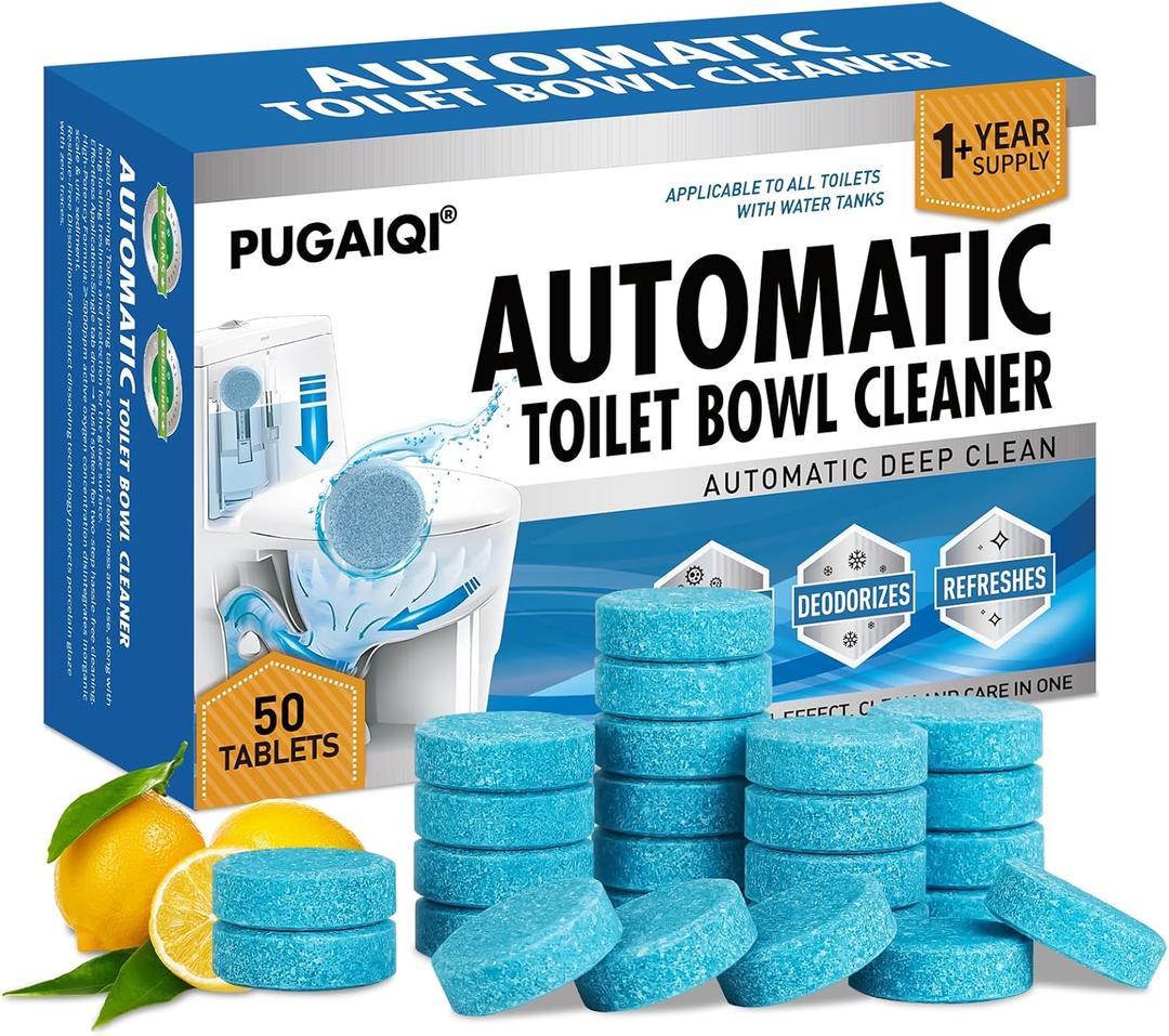 Toilet Bowl Cleaner Tablets Blue Toilet Tank Cleaners, Septic-Safe Hard Water Stain Remove, Effervescent Stain & Odor Remover Bathroom Automatic Toilet Cleaning & Deodorizer, Fresh Scent - 50 Tabs