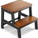 2 Step Wooden Step Stools for Adults Non-Slip, Sturdy Bed Steps for High Beds Easy Assembly, Portable Two Step Stool Holds Up to 500 Lb (Light Walnut)