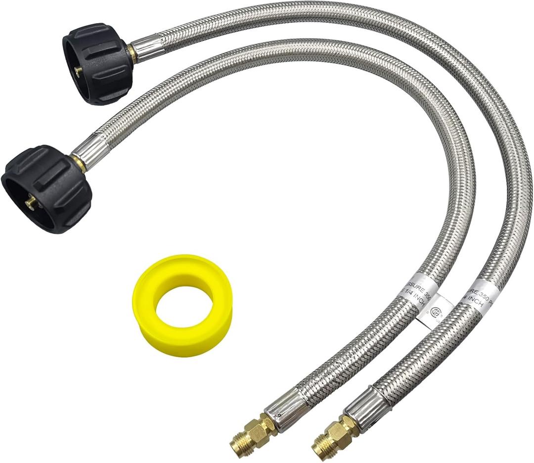 2 Packs 1/4'' Inverted Male Flare RV Propane Pigtail Hose for Travel Trailer, 20 Inch Stainless Braided Rv lp Gas Hoses Connector with QCC1 & Type1 for Outdoor Grills and Camping BBQ with Tape